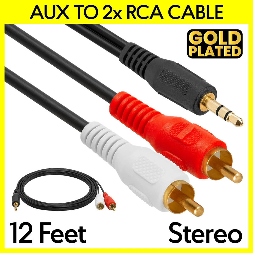 CMPLE 3.5mm to Dual RCA Cable 12 Feet 2 RCA to AUX Cord Stereo Audio PC Speakers Cable