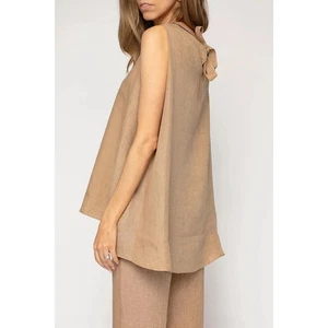 FABIANA FILIPPI Linen Tunic Top Fieno Brown Tie Up Back Sleeveless Women's 12/XL - Picture 1 of 14