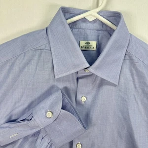 Camisa de Vestir Borrelli Napoli Hombre 16 41 Azul Botón Delantero Manga Larga Italia Algodón - Imagen 1 de 8