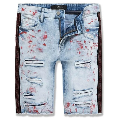 Pantalones cortos de mezclilla a rayas Jordan Craig Vegas para hombre (rojo fuego) Foto 1 de 2