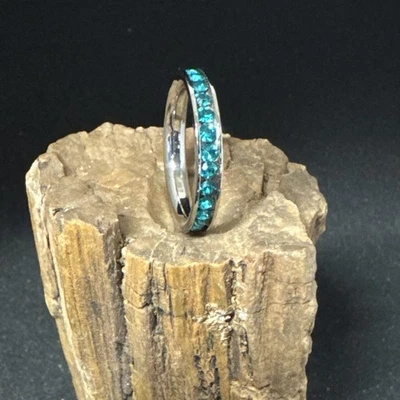 Dark Aquamarine CZ Channel Set Eternity Ring Stainless Steel 3mm High Polished - Image 1 of 4