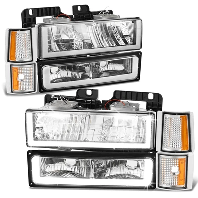 Faro + señal + lámpara de esquina ámbar cromada Fit 94-00 GMC C/K 1500-3500 U-LED DRL Foto 1 de 4