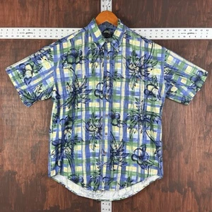 Chaps Ralph Lauren 100% Cotton Hawaiian Shirt Green Blue Tropical Print Medium - Picture 1 of 8