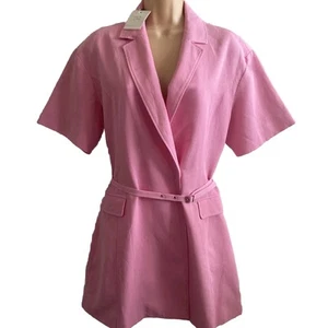 Zara Blazer Dress Size Medium Pink Linen Blend Short Sleeved Women - Picture 1 of 13
