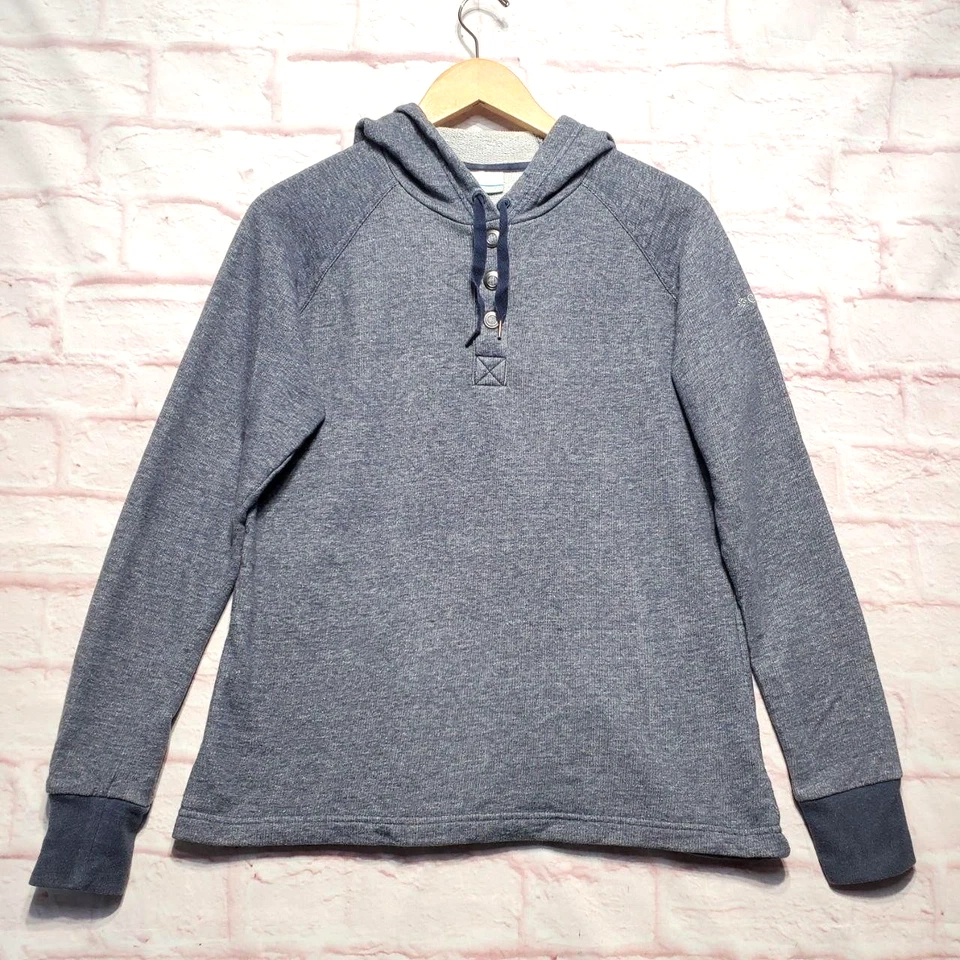 Pulôver Columbia Hoodie Feminino Médio Azul Urze Snap Henley Terry Casual - Imagem 1 de 4