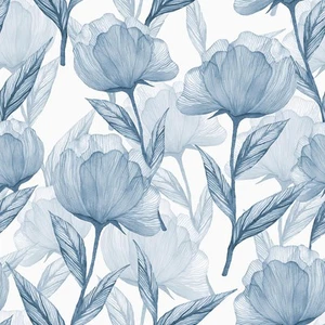 Peel and Stick Wallpaper Blue Paper Modern Wall Paper Boho Floral Paper for C - Picture 1 of 9