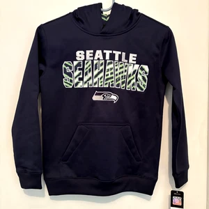 Felpa pullover SEATTLE SEAHAWKS NFL blu navy con cappuccio taglia Youth XS-S nuova con etichette - Foto 1 di 10