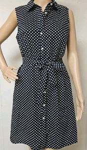 NWT Tommy Hilfiger Shirt Dress Navy Blue Polka Dot Cotton Belted Pockets 8 - Picture 1 of 11