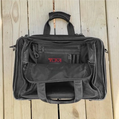 TUMI Nappa Leather Briefcase Messenger Bag Black Multi-Pocket Laptop Vintage - Image 1 of 4