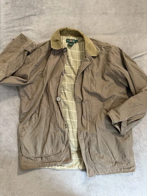 Vtg J.Crew Oarsman Barn Jacket Chore Coat Men's M Corduroy Collar Plaid Lined - Image 1 of 4