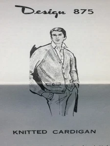 Vtg Mail Order Design 875 KNITTED CARDIGAN Men's Pattern Original - Picture 1 of 2