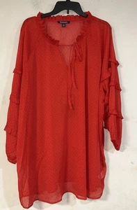 Túnica Roamans Rojo Transparente Lunares con Detalle Manga Volantes, Manga Larga Talla 28W - Imagen 1 de 6