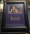 JOHN STOCKTON Framed Matted Game Used Jazz Jersey PATCH Grey Flannel COA 11x14