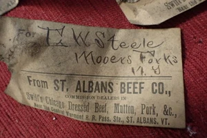 St. Albans Beef Co Tag Swifts Chicago Dressed Beef Central Vermont Railroad RR - Picture 1 of 12