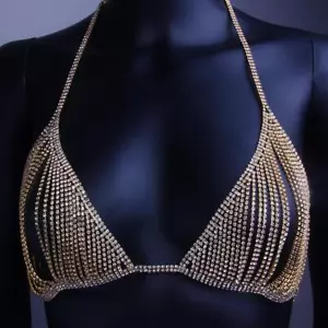 Strass Body Kette BH Tanga Accessoires Damen Kristall Unterwäsche Körperschmuck - Bild 1 von 11