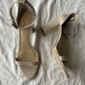 Wittner Nude Leather Ankle Strap Stiletto Block Heels - Picture 1 of 3