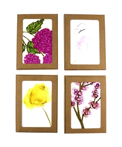 Blank Floral Greeting Cards w/ Envelopes Alcohol Ink Sandy Ash Designs Set of 4 - Picture 1 of 12