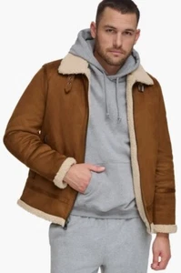 $295 Calvin Klein Faux Leather Suede Men’s Bomber Jacket Medium CM092447 Brown - Picture 1 of 8