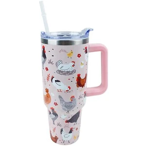 40 oz Tumbler with Handle and Straw Lid Leak Proof, Chicken and Rooster Desig... - Picture 1 of 6