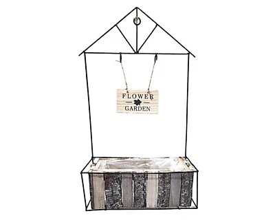 Stylish Wooden Planter with Metal Frame Ideal Flower Holder Indoor/Outdoor Decor - Image 1 of 4