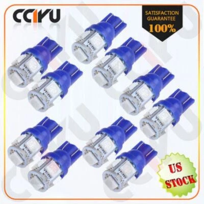10x Aqua Blue T10 194 5-5050-SMD LED Bulb License Plate Instrument Cluster Light - Image 1 of 4