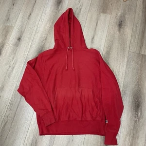 Champion Red Reverse Weave Hoodie Size Medium Plain Cotton Heavyweight - Picture 1 of 9