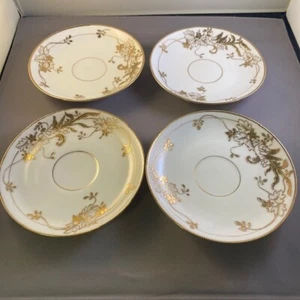 Four Antique Hand-Painted Porcelain NIPPON Gold Gilt Embossed Saucers from Japan - Picture 1 of 9