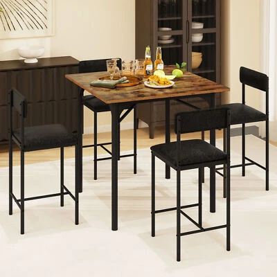 5-Piece Industrial Bar Table &Chairs Set High Top Table and Chairs w/4 Barstools - Image 1 of 4