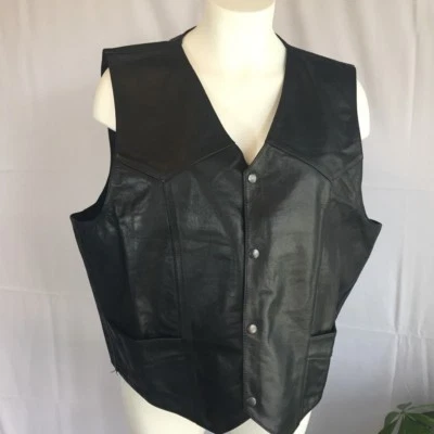 ДЕФЕКТНЫЙ черный кожаный байкерский жилет размер 58 (4XL) мотоциклетный вестерн защелки ДЕФЕКТНЫЙ - Изображение 1 из 4