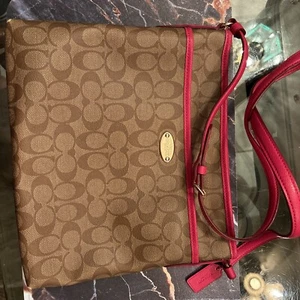 Coach Signature Akten-Umhängetasche traditionell hellbraun/rosa UVP 295 $ *Beschreibung - Bild 1 von 12