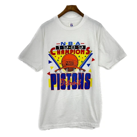 Vintage Detroit Pistons 1989 NBA Championship T-Shirt 80S White Size L USA Cover