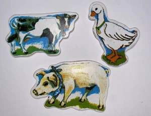 Three VTG Wooden Farm Animal Magnets - Goose, Pig, Cow - Picture 1 of 12