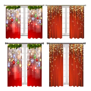 2pcs Christmas Curtains Christmas Polyester Curtain Door Curtain Home Decor - Picture 1 of 13