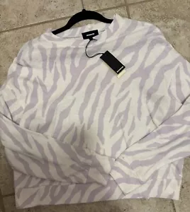 Monrow Damenpullover beige lila weiß Zebra Tiermotiv neu mit Etikett Medium - Bild 1 von 4