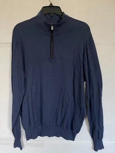 CANALI 1/4 ZIP KNIT SWEATER TOP MENS SIZE L LARGE BLUE NWOT - Picture 1 of 4