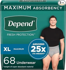 Depend Fresh Protection Adult Incontinence Underwear for Men XL 68 Ct Max Absorb - Picture 1 of 3