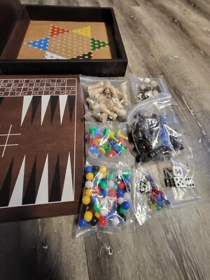 Deluxe Wooden Game House (10 Games) chess checker pachisi dice solitaire  - Image 1 of 4