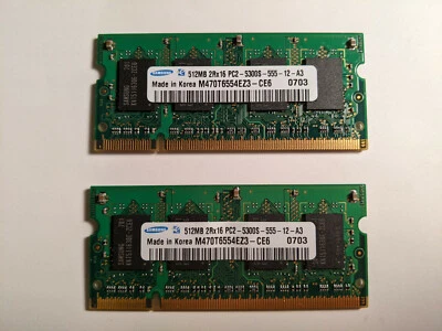 SAMSUNG 1GB (2x512MB) 200-Pin SO-DIMM DDR2-667 Laptop Memory (M470T6554EZ3-CE6) - Image 1 of 3