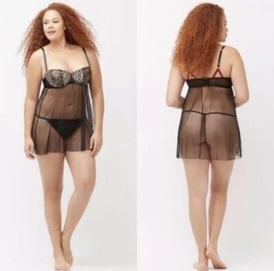 Cacique Lencería Negra Transparente Sin Mangas Estampado Leopardo Encaje Babydoll Chemise Talla 18/20 Foto 1 de 4