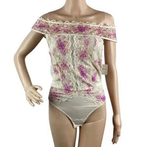Free People Intimate Body Gr. M Schulterfrei Blumen Spitze Elfenbein Rosa - Bild 1 von 9