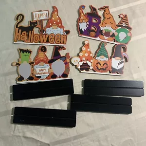 Wood Gnome Halloween Decorations- 4 Designs Included With Stands NEW Boo Pumpkin - Picture 1 of 7