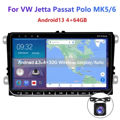 4-64GB Android13 For VW Jetta Passat Polo MK5/6 Car Stereo Radio Carplay GPS CAM - Image 1 of 4