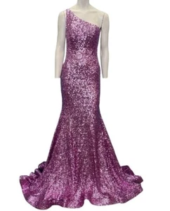 Jovani Flieder Pailletten One Shoulder Ball Festzug Kleid 23076 Größe 8 Neu mit Etikett - Bild 1 von 10