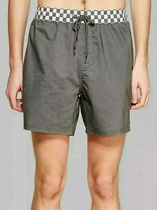 HERREN ORIGINAL GEBRAUCHT 5,5" INNENNAHT NETZTASCHE KARIERTE DETAIL BADEHOSE, GRAU - Bild 1 von 4