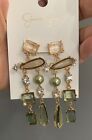 Jessica Simpson Pearl & Green Crystal Drop Chandelier earrings