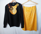 Vintage Suzelle Sweater Skirt Set Lambswool Angora Leather Black Mustard M/8
