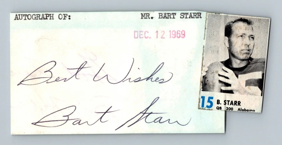 Bart Starr HOF AUTO Signed 3x5 Index Card Autograph Signature - Image 1 of 2