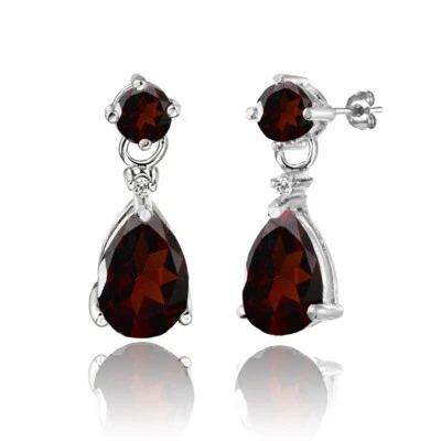 Sterling Silver Garnet Teardrop Dangle Earrings - Image 1 of 3