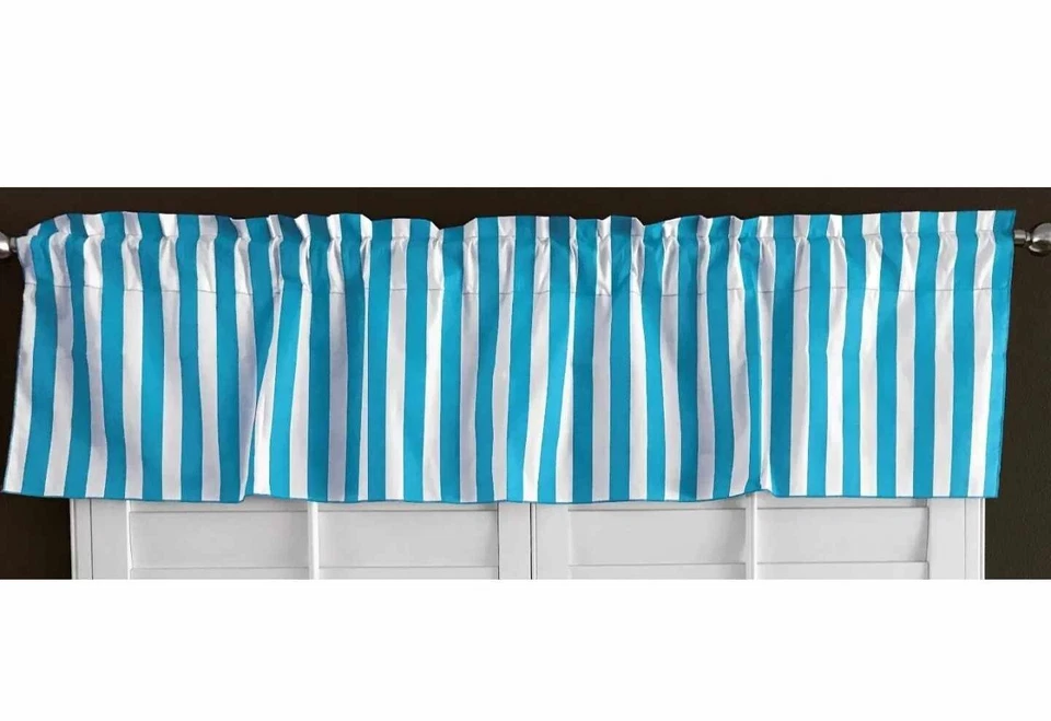 Ретро бистро кафе аква и белый полосатый кухонный оконный балдахин 58 «x 14» - Изображение 1 из 1