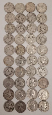 1932-1964 ONE ROLL (40 COINS) CIRCULATED WASHINGTON SILVER QUARTERS - Image 1 of 4